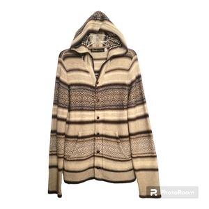 Elizabeth & James Men's Brown Wool Blend Oversized Cardigan Hoodie | Men's Sz S
